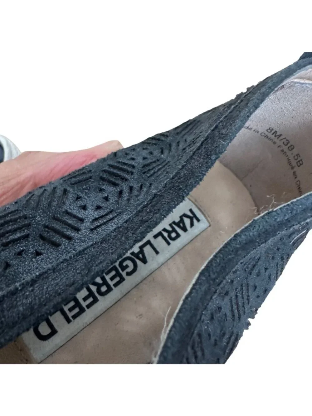 Karl Lagerfeld Paris  Size  8M Black Women's Laser Cut Slip-On Sneakers